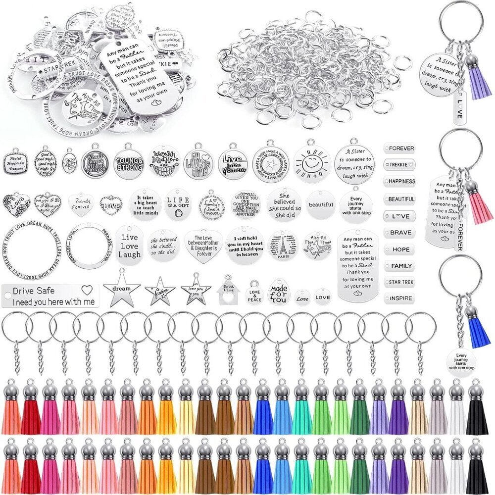 350Pcs Motivational Keychain Accessories Set with 50 Engraved Inspirational Word